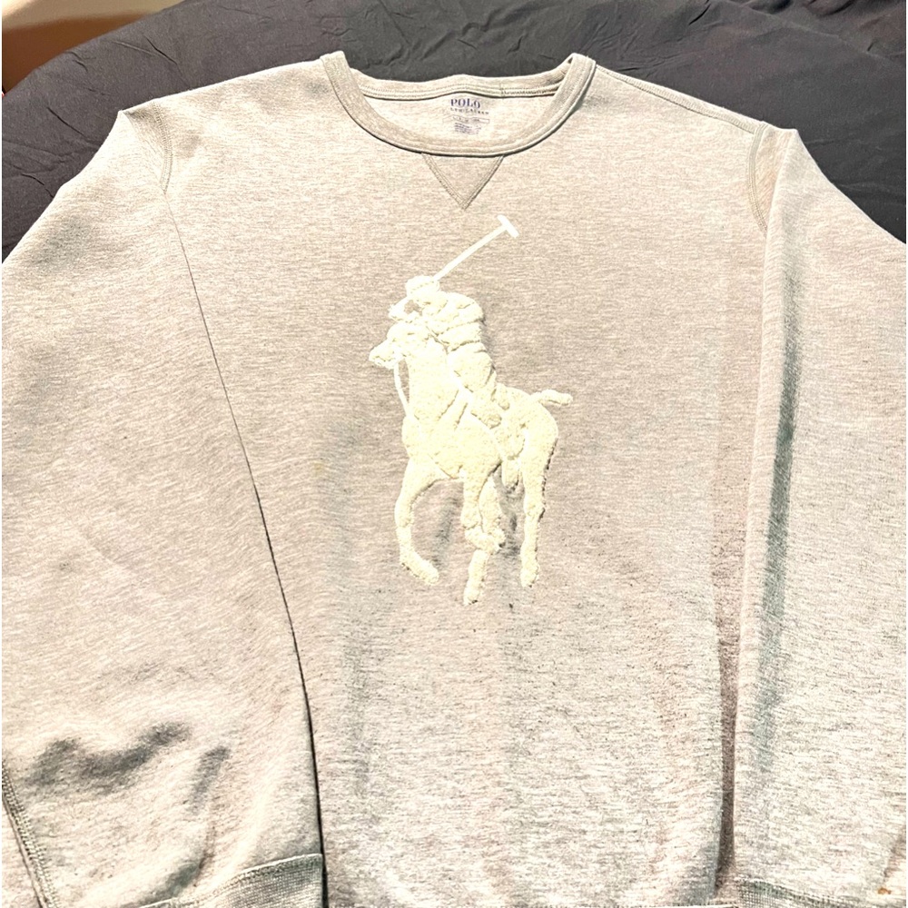 Grey crew neck polo sweater large
